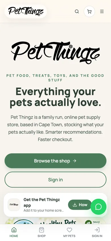 Pet Thingz on a phone