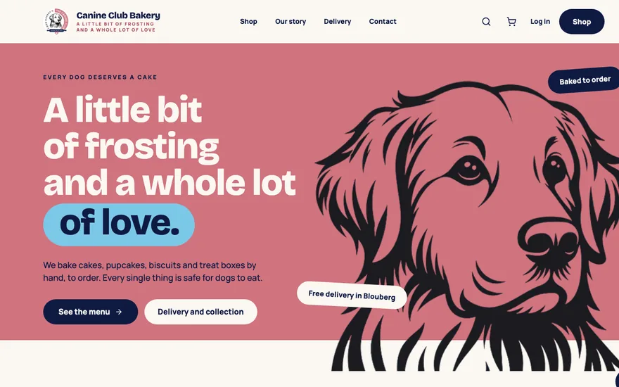 Canine Club Bakery on a computer screen