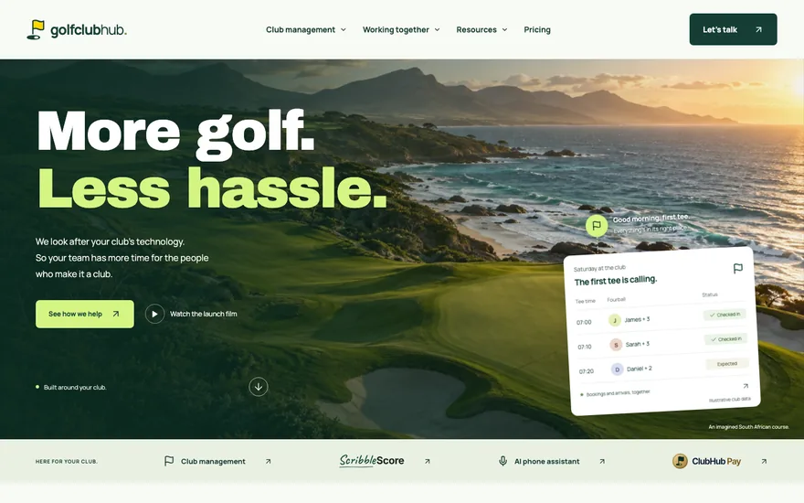 Golf Club Hub on a computer screen