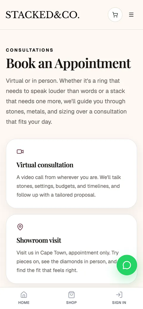 The Book an Appointment page on a phone